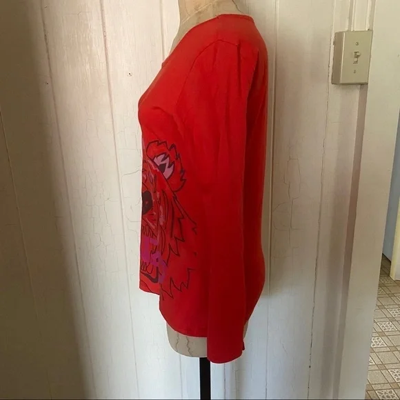 KENZO Girls sz 16A XL Red Long Sleeve Tshirt Tiger - Picture 2 of 8